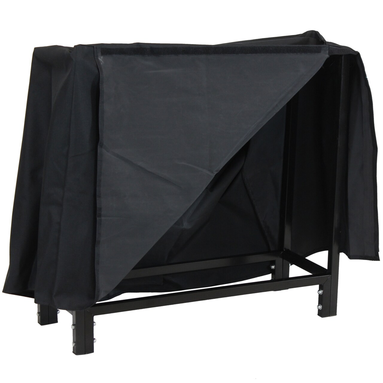 Sunnydaze 30 In Black Powder-Coated Steel Firewood Log Rack And Cover